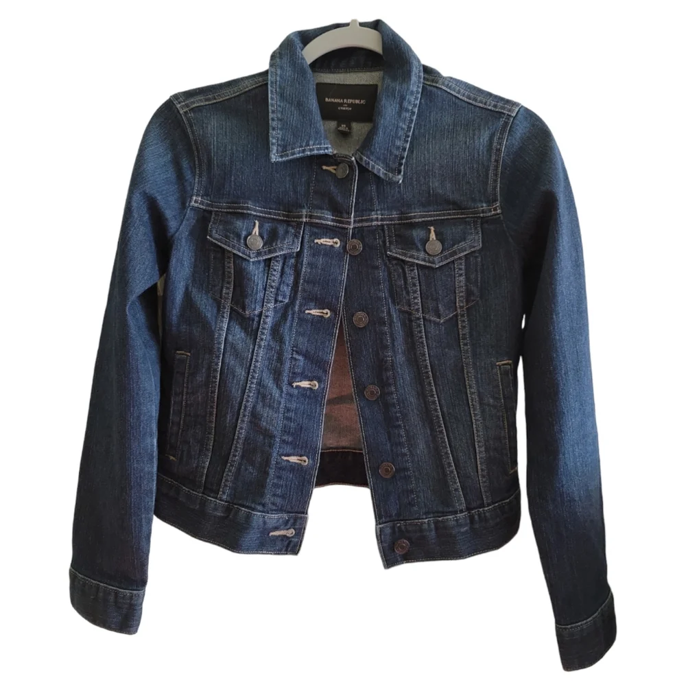 Banana Republic Women's Collared Stretch Dark Wash Denim Jean Jacket, Size XS - Picture 8 of 8